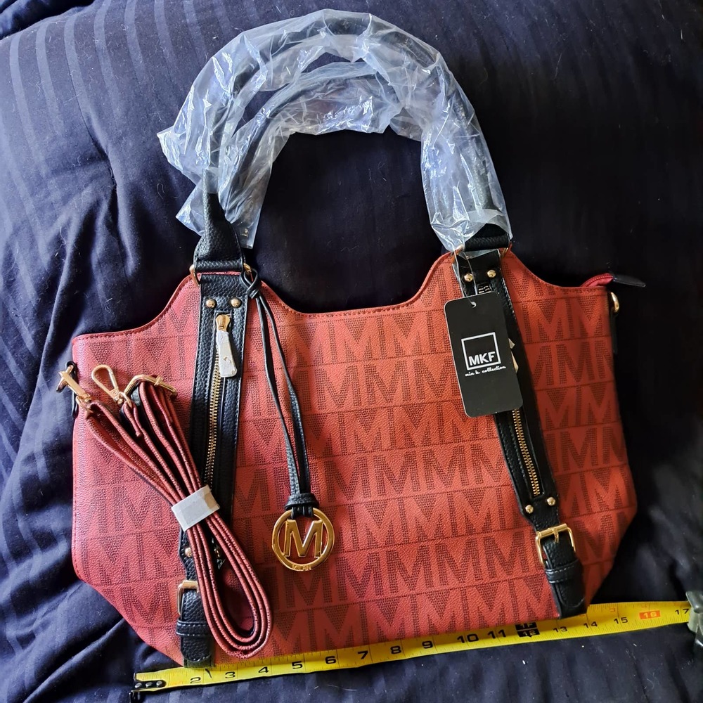 NEW Large 14 inch deep - Brick Red MJK with Top and shoulder straps Vegan - Picture 2 of 6